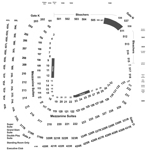 wrigley field seating chart with rows and seat numbers